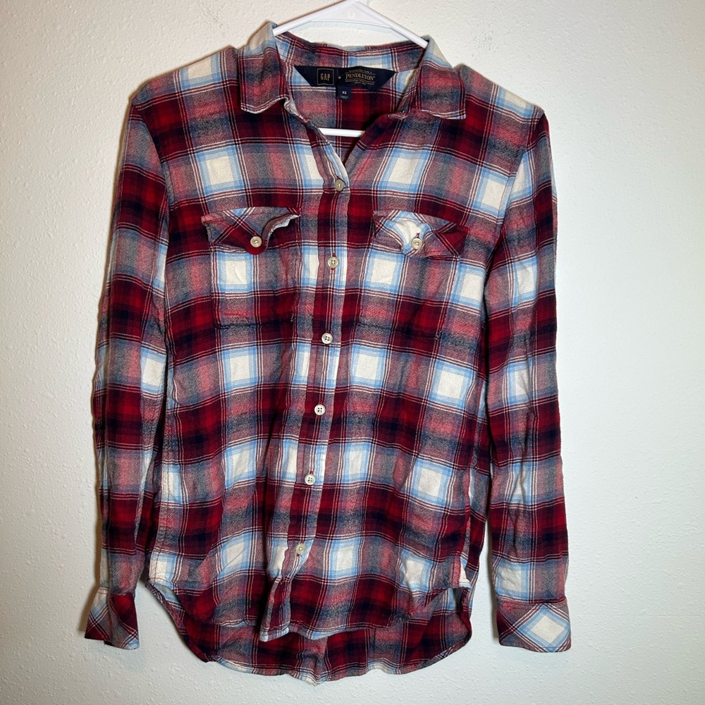 Gap Pendleton Plaid Shirt Women’s XS Red White Blue Flannel Button Up Heritage